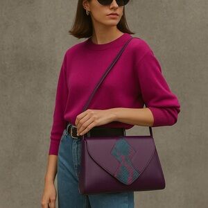 Vintage 80s Genuine Leather Snakeskin Crossbody Clutch Bag OS Purple Multi